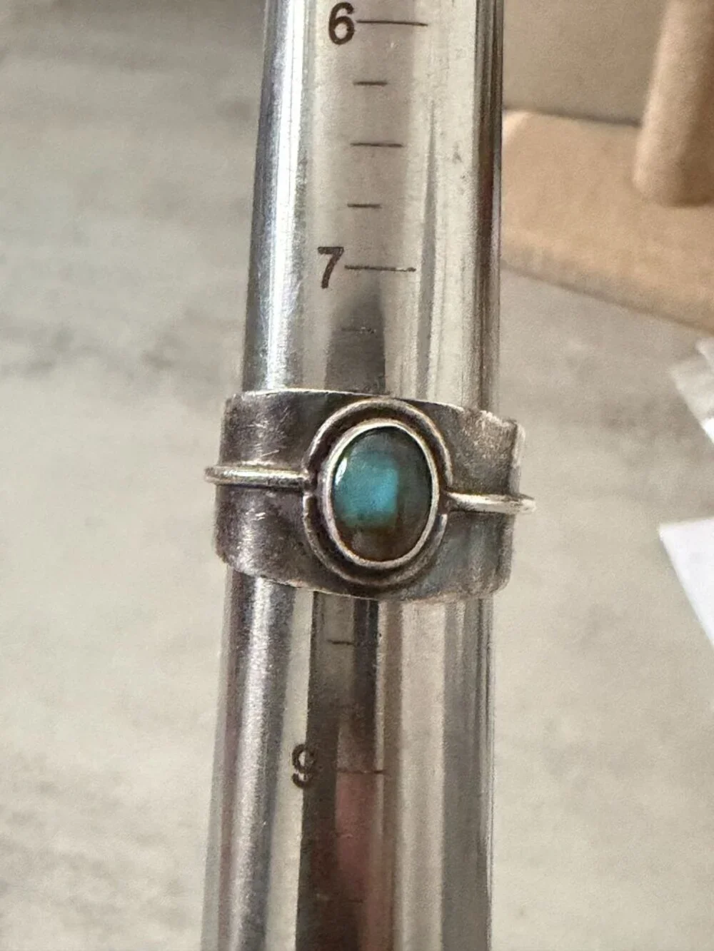 Handmade Oval Labradorite Wide Sterling Silver Bezel Stone Band Ring 5g Size 7.5